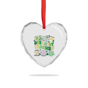 Teachers St Patrick's Day Heart Crystal Glass Ornament One Lucky Teacher Retro Groovy TS02 Print Your Wear