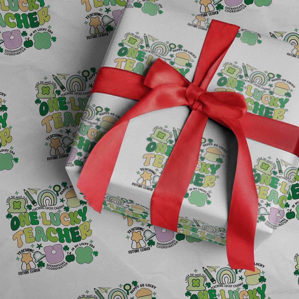 Teachers St Patrick's Day Wrapping Paper Roll One Lucky Teacher Retro Groovy TS02 White Print Your Wear