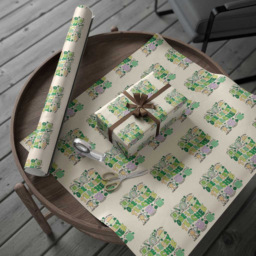 Teachers St Patrick's Day Wrapping Paper Roll One Lucky Teacher Retro Groovy TS02 Beige Print Your Wear