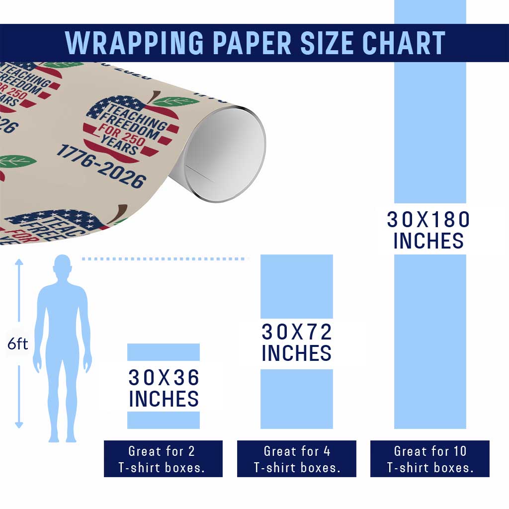 Teaching Freedom for 250 Years Wrapping Paper Roll Patriotic Teacher Tee 1776 to 2026 Semiquincentennial TS02 Print Your Wear