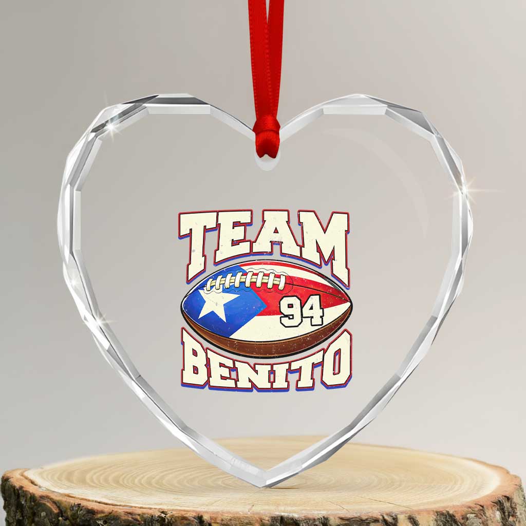 Team Benito Puerto Rico Football Pride Heart Crystal Glass Ornament Number 94 Vintage Game Day Music Artist Fan TS02 Transparent Glass 3'' Heart Print Your Wear