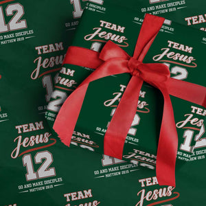 Team Jesus 12 Christian Sports Style Wrapping Paper Roll Go And Make Disciples Matthew 28:19 Faith Athletic Inspired Gift TS02 Green Print Your Wear