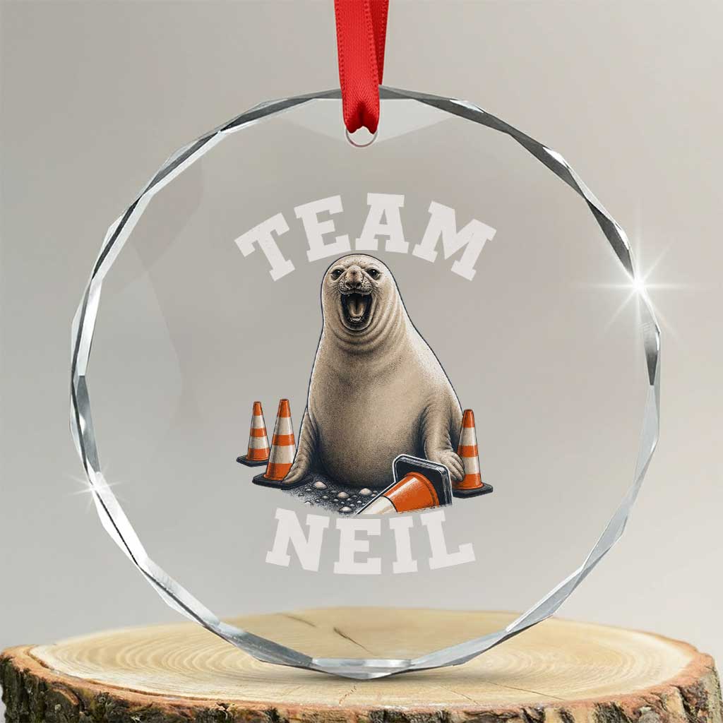 Team Neil The Seal Crystal Glass Ornament Funny Tasmania Elephant Seal with Traffic Cone TS11 Transparent Glass 3'' Circle Print Your Wear
