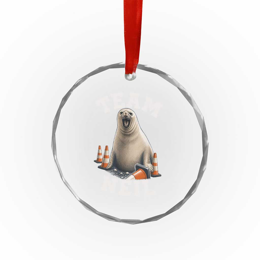Team Neil The Seal Crystal Glass Ornament Funny Tasmania Elephant Seal with Traffic Cone TS11 Print Your Wear