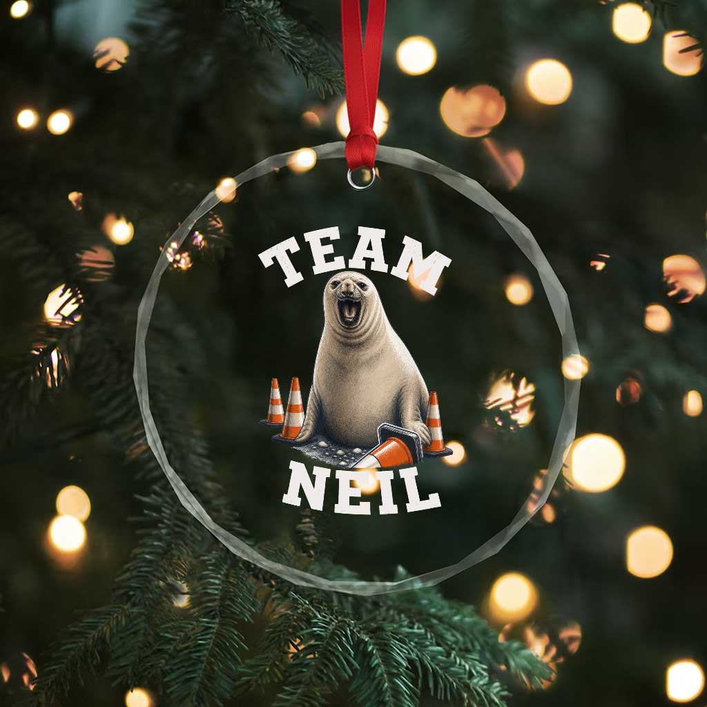 Team Neil The Seal Crystal Glass Ornament Funny Tasmania Elephant Seal with Traffic Cone TS11 Print Your Wear