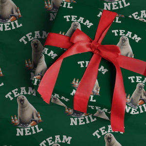 Team Neil The Seal Wrapping Paper Roll Funny Tasmania Elephant Seal with Traffic Cone TS11 Green Print Your Wear