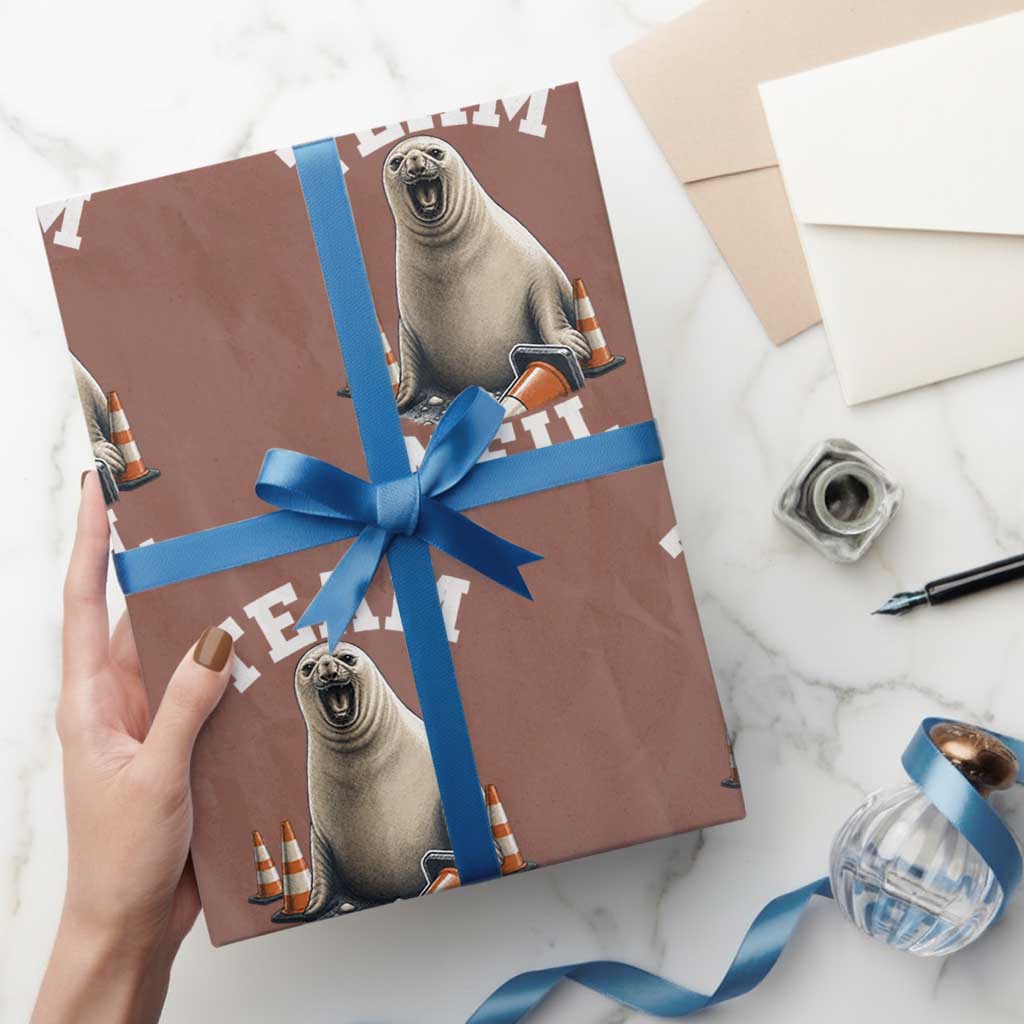 Team Neil The Seal Wrapping Paper Roll Funny Tasmania Elephant Seal with Traffic Cone TS11 Mocha Print Your Wear