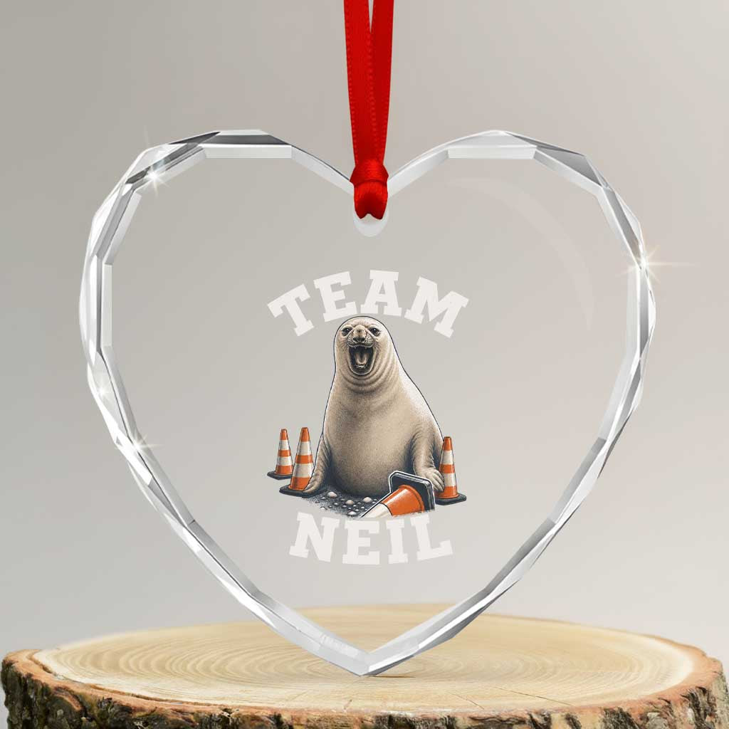 Team Neil The Seal Heart Crystal Glass Ornament Funny Tasmania Elephant Seal with Traffic Cone TS11 Transparent Glass 3'' Heart Print Your Wear
