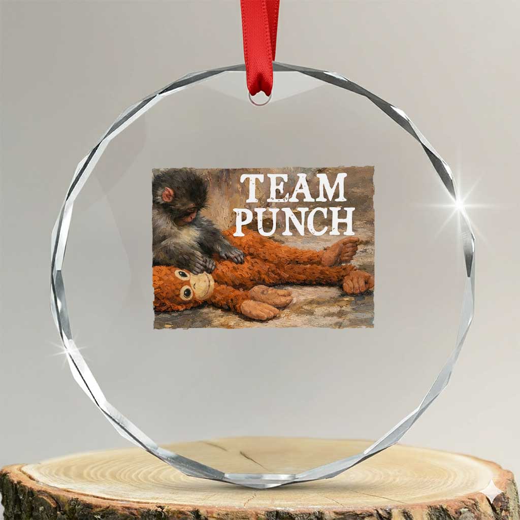 Team Punch Baby Monkey Plush Hugging Meme Crystal Glass Ornament TS11 Transparent Glass 3'' Circle Print Your Wear