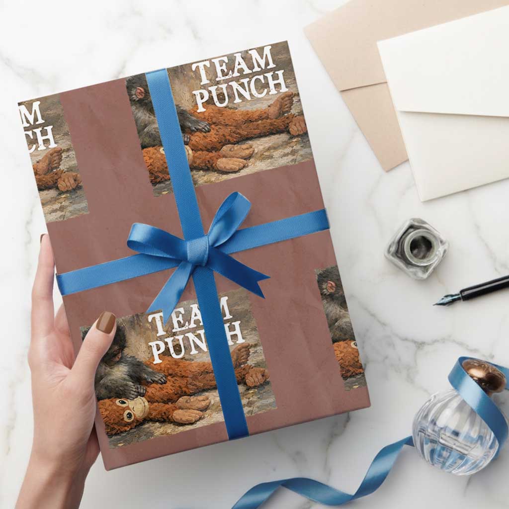 Team Punch Baby Monkey Plush Hugging Meme Wrapping Paper Roll TS11 Mocha Print Your Wear