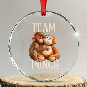 Team Punch Cute Baby Monkey Hugging Plush Toy Graphic Crystal Glass Ornament TS02 Transparent Glass 3'' Circle Print Your Wear