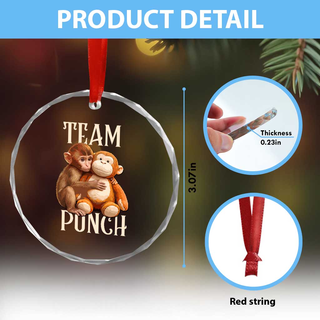 Team Punch Cute Baby Monkey Hugging Plush Toy Graphic Crystal Glass Ornament TS02 Print Your Wear