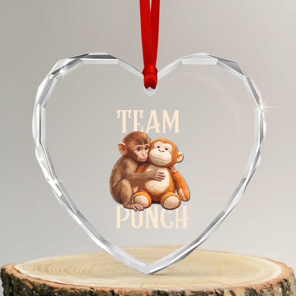 Team Punch Cute Baby Monkey Hugging Plush Toy Graphic Heart Crystal Glass Ornament TS02 Transparent Glass 3'' Heart Print Your Wear