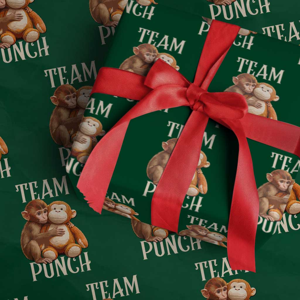 Team Punch Cute Baby Monkey Hugging Plush Toy Graphic Wrapping Paper Roll TS02 Green Print Your Wear