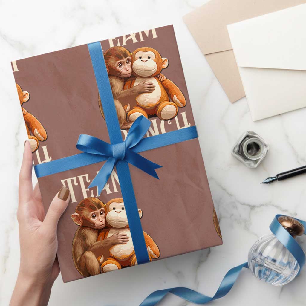 Team Punch Cute Baby Monkey Hugging Plush Toy Graphic Wrapping Paper Roll TS02 Mocha Print Your Wear