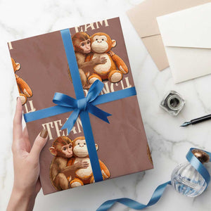 Team Punch Cute Baby Monkey Hugging Plush Toy Graphic Wrapping Paper Roll TS02 Mocha Print Your Wear