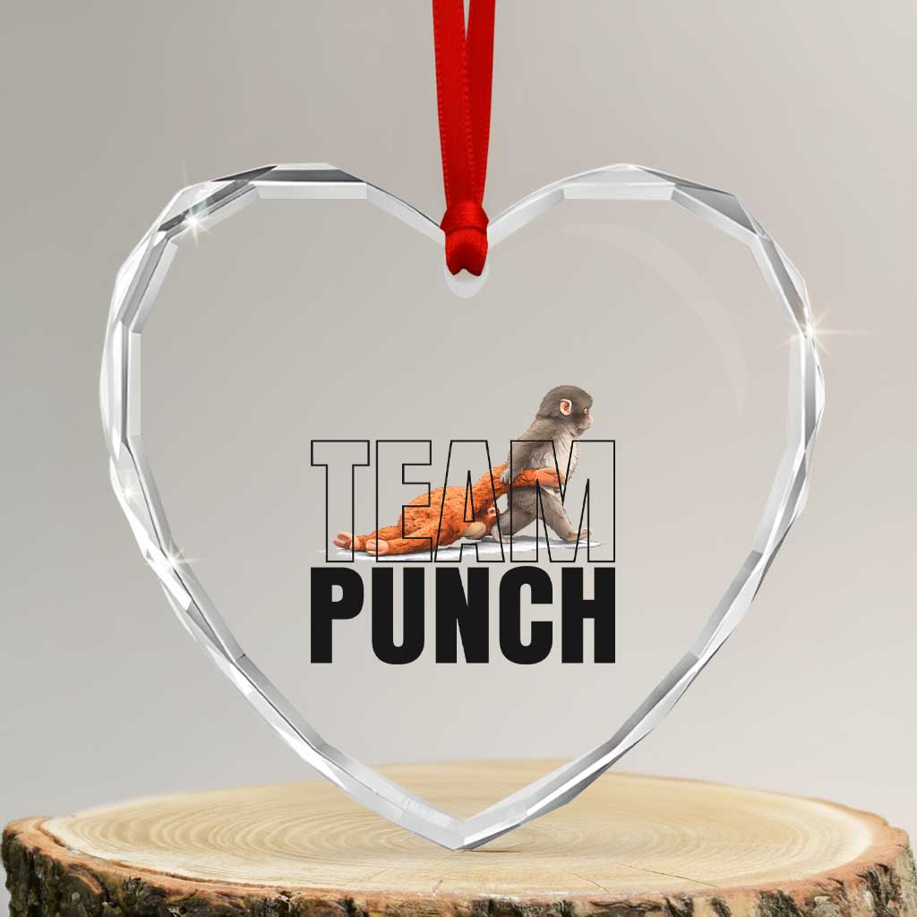 Team Punch Monkey Heart Crystal Glass Ornament Viral Trend Baby Monkey Meme TS14 Transparent Glass 3'' Heart Print Your Wear