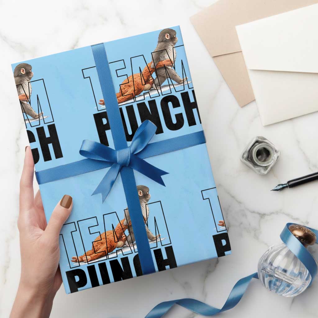 Team Punch Monkey Wrapping Paper Roll Viral Trend Baby Monkey Meme TS14 Light Blue Print Your Wear