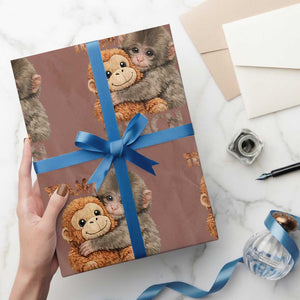 Team Punch Viral Baby Monkey Wrapping Paper Roll Cute Monkey Hugging Plush Toy Internet Trend Gift TS02 Mocha Print Your Wear