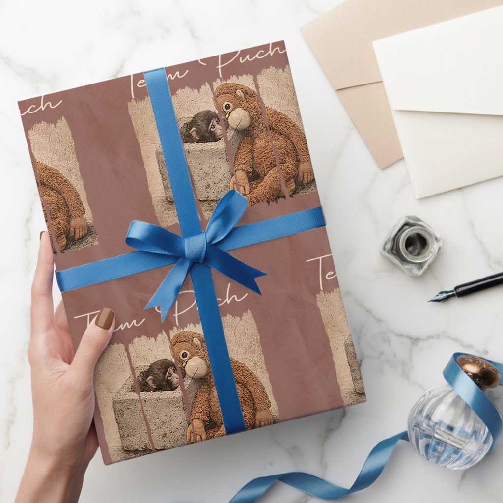 Team Punch Wrapping Paper Roll Baby Monkey And Plush Toy Viral TS14 Mocha Print Your Wear