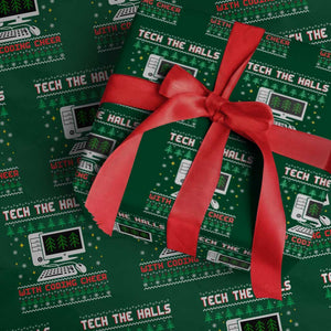 Tech Support Christmas Wrapping Paper Roll Tech The Halls With Cooking Cheer TS14 Green Print Your Wear