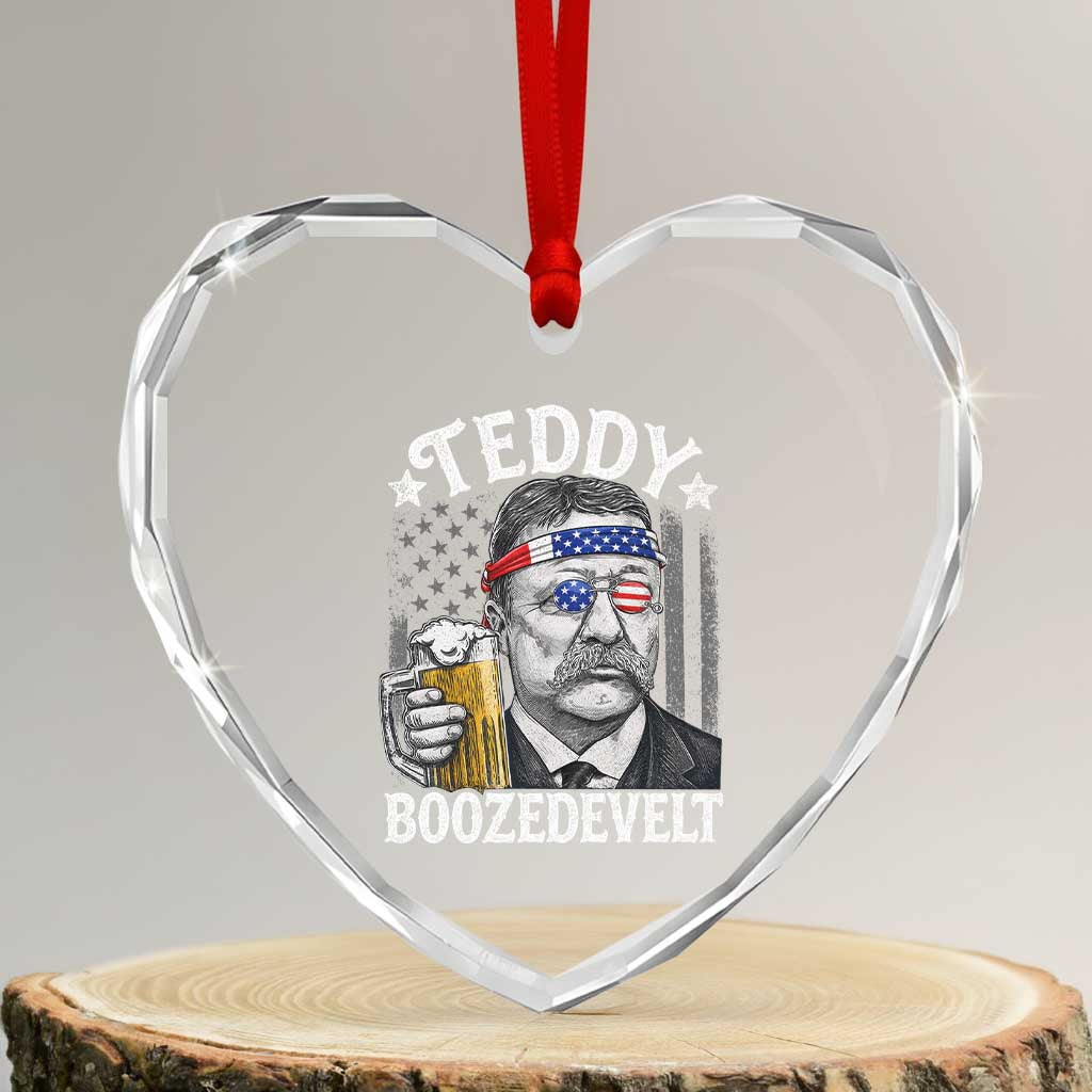 Teddy Boozedevelt Theodore Roosevelt 4th of July Heart Crystal Glass Ornament Funny Beer Drinking Vintage American Flag