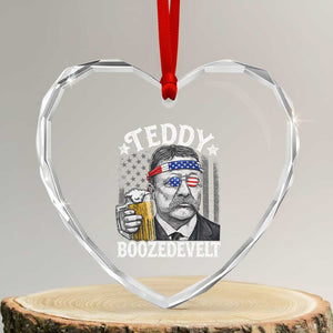 Teddy Boozedevelt Theodore Roosevelt 4th of July Heart Crystal Glass Ornament Funny Beer Drinking Vintage American Flag