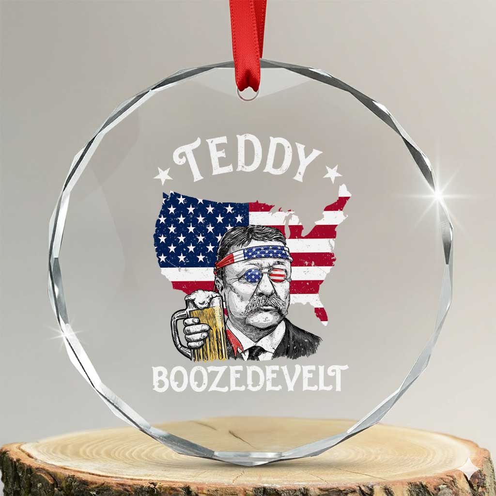 Teddy Boozedevelt Theodore Roosevelt Crystal Glass Ornament 4th Of July American Flag TS14 Transparent Glass 3'' Circle Print Your Wear