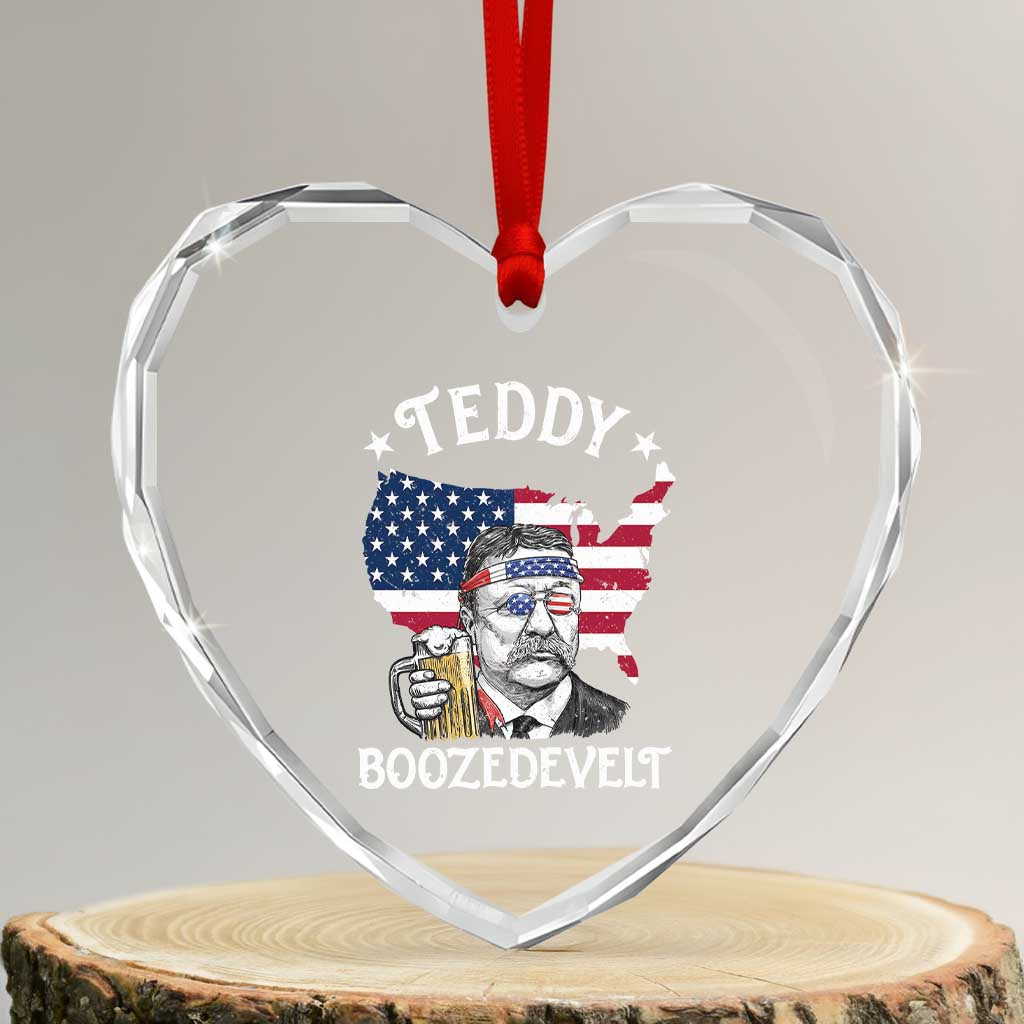 Teddy Boozedevelt Theodore Roosevelt Heart Crystal Glass Ornament 4th Of July American Flag TS14 Transparent Glass 3'' Heart Print Your Wear