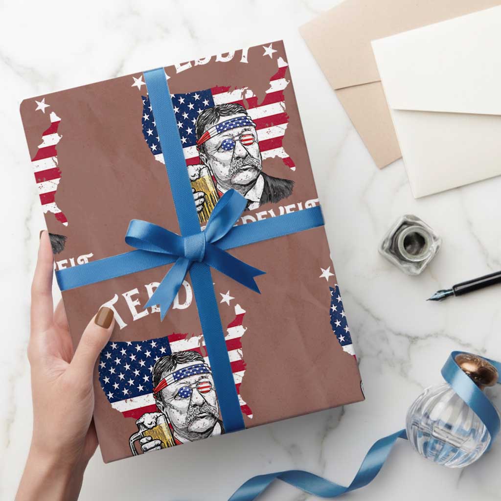 Teddy Boozedevelt Theodore Roosevelt Wrapping Paper Roll 4th Of July American Flag TS14 Mocha Print Your Wear