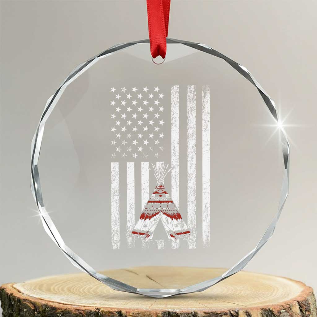 Teepee Pocket Native American Crystal Glass Ornament American Flag Native Feather Pride Month Indigenous TS14 Transparent Glass 3'' Circle Print Your Wear