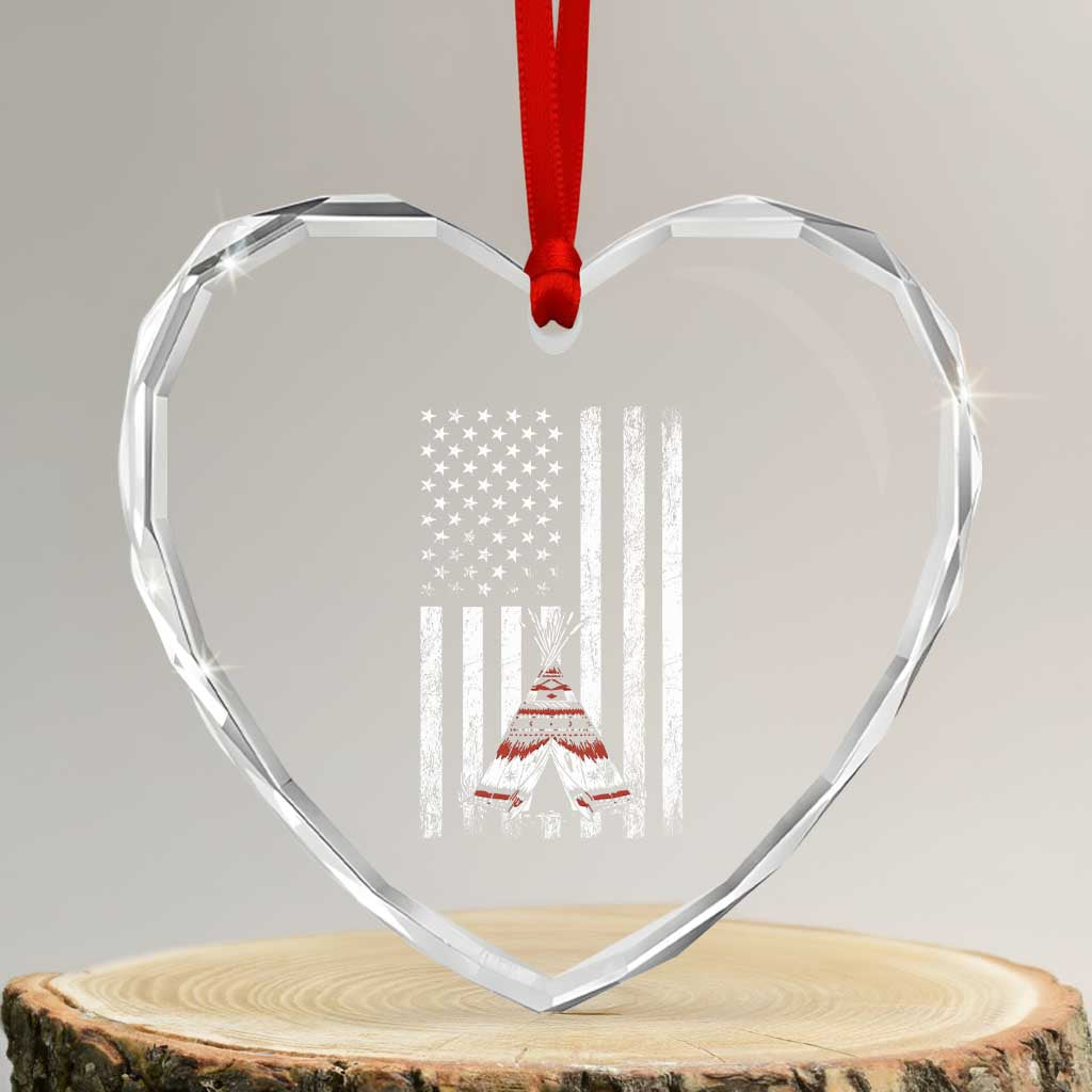 Teepee Pocket Native American Heart Crystal Glass Ornament American Flag Native Feather Pride Month Indigenous TS14 Transparent Glass 3'' Heart Print Your Wear