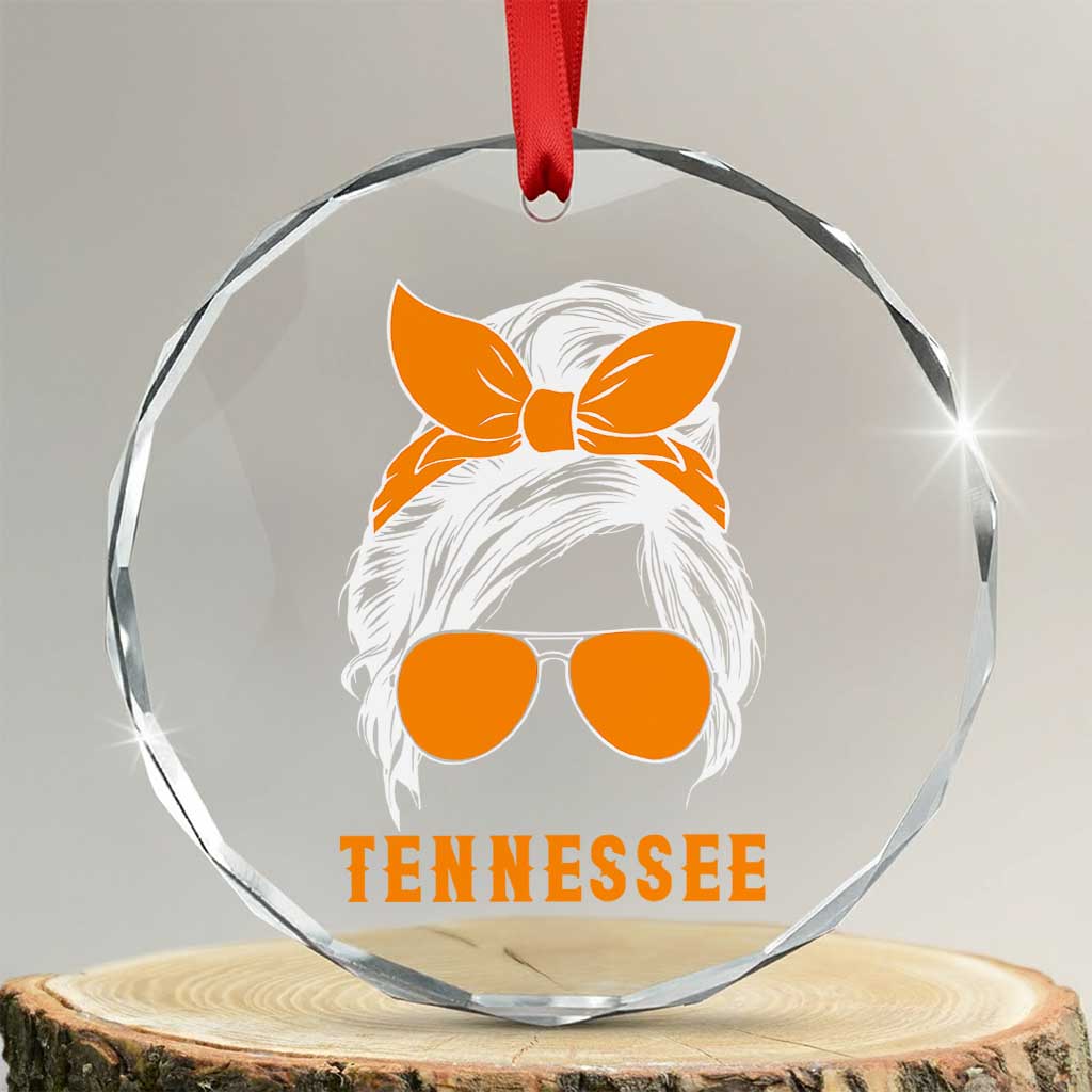 Tennessee Fan Crystal Glass Ornament Volunteers College Football Lover Game Day Messy Bun TS10 Transparent Glass 3'' Circle Print Your Wear