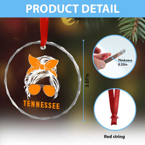Tennessee Fan Crystal Glass Ornament Volunteers College Football Lover Game Day Messy Bun TS10 Print Your Wear