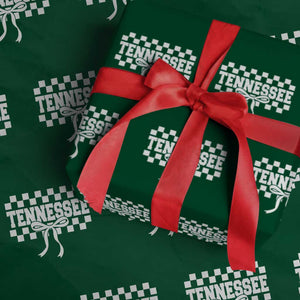 Tennessee Fan Wrapping Paper Roll TN State Sport Coquette Bow Checkered Design Game Day TS11 Green Print Your Wear