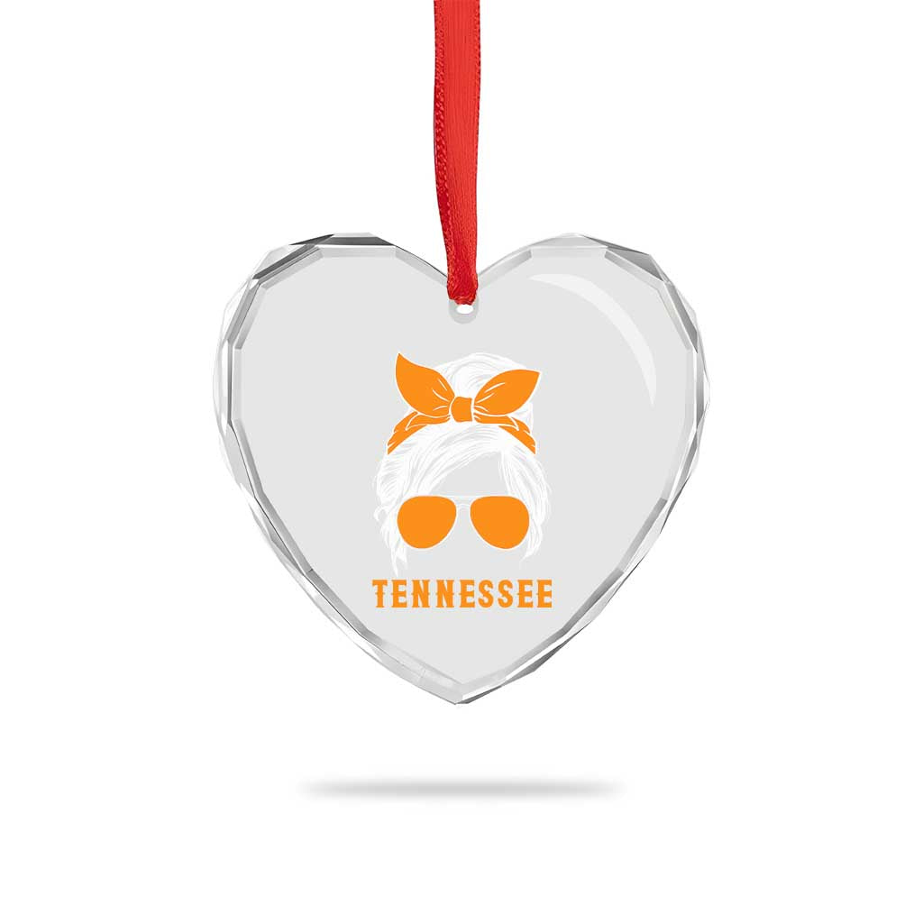 Tennessee Fan Heart Crystal Glass Ornament Volunteers College Football Lover Game Day Messy Bun TS10 Print Your Wear