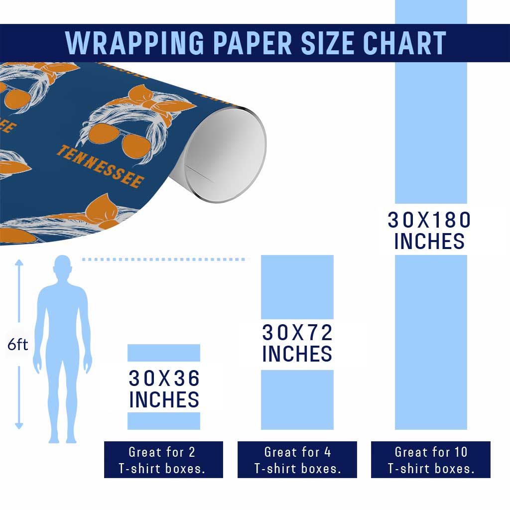 Tennessee Fan Wrapping Paper Roll Volunteers College Football Lover Game Day Messy Bun TS10 Print Your Wear