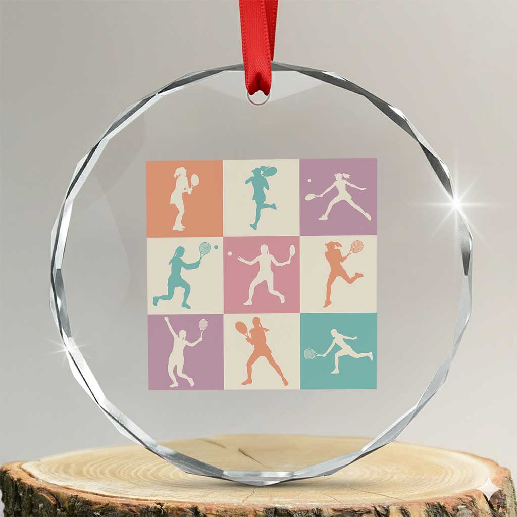 Tennis Lover Colorful Pastel Grid Sports Fan Gift Crystal Glass Ornament TS12 Transparent Glass 3'' Circle Print Your Wear
