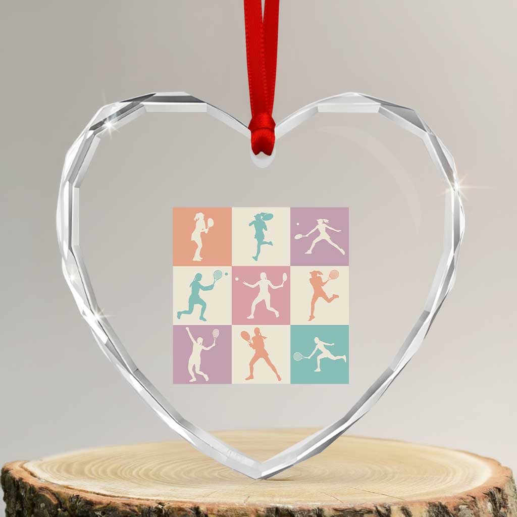 Tennis Lover Colorful Pastel Grid Sports Fan Gift Heart Crystal Glass Ornament TS12 Transparent Glass 3'' Heart Print Your Wear
