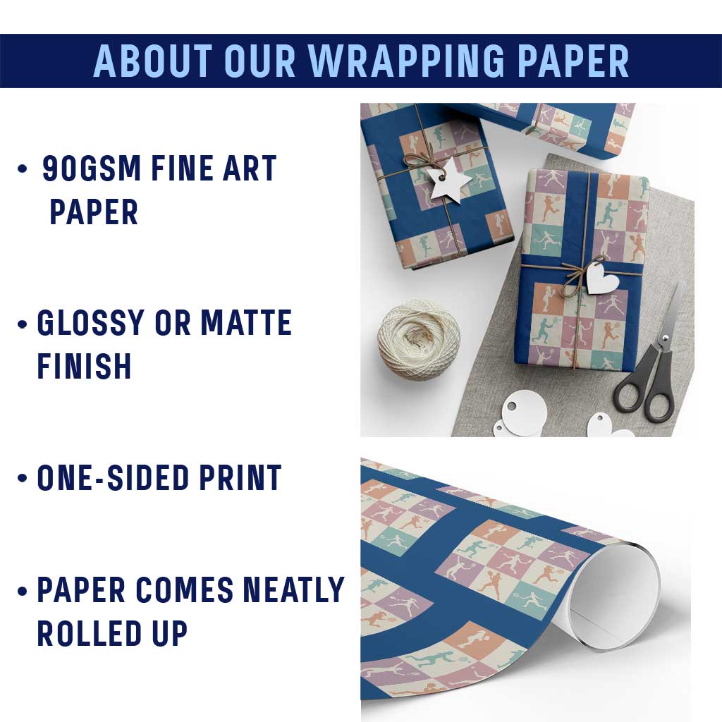 Tennis Lover Colorful Pastel Grid Sports Fan Gift Wrapping Paper Roll TS12 Print Your Wear