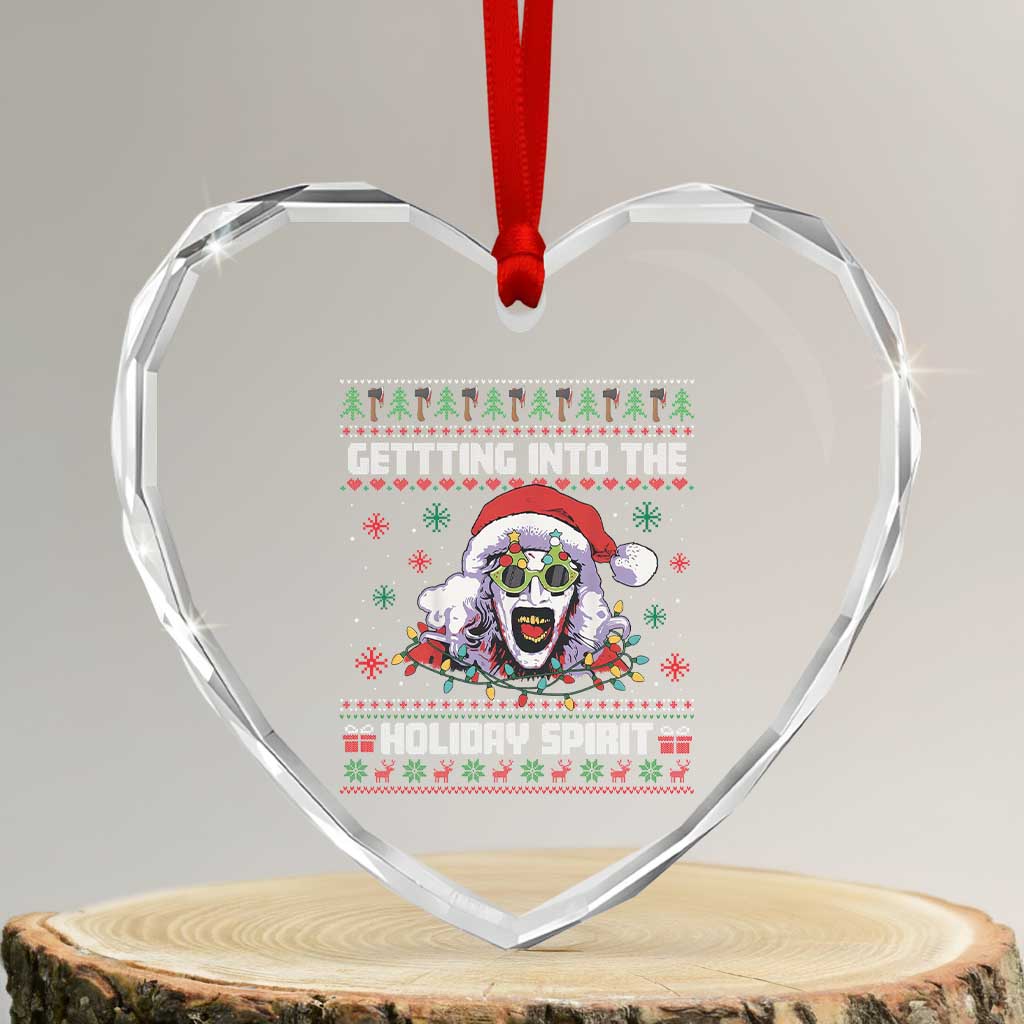 Terrifier Santa Christmas Heart Crystal Glass Ornament Getting Into The Holiday Spirit Horror Movie TS14 Transparent Glass 3'' Heart Print Your Wear