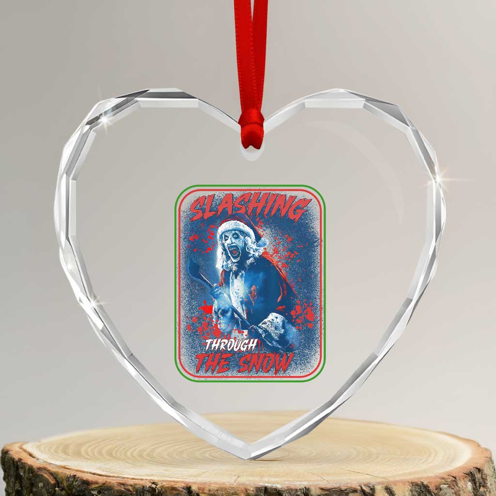 Terrifier Santa Christmas Heart Crystal Glass Ornament Slashing Through The Snow TS14 Transparent Glass 3'' Heart Print Your Wear