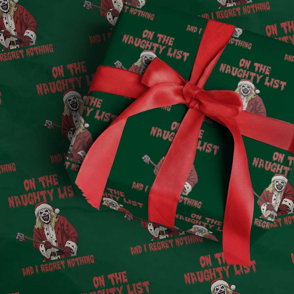 Terrifier Santa Christmas Movie Wrapping Paper Roll On The Naughty List And I Regret Nothing TS14 Green Print Your Wear