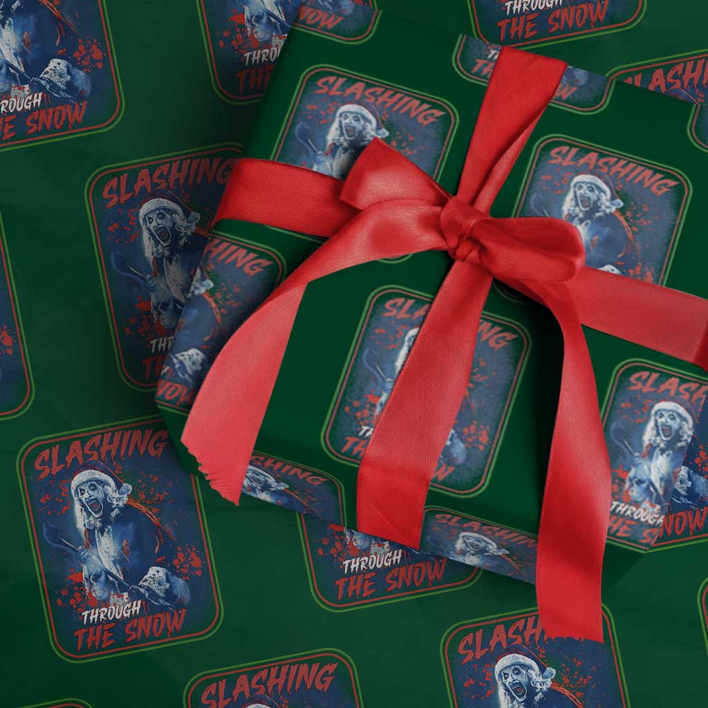 Terrifier Santa Christmas Wrapping Paper Roll Slashing Through The Snow TS14 Green Print Your Wear