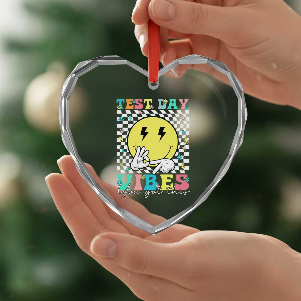 Test Day 67 Meme Heart Crystal Glass Ornament You Got This Testing Teacher Retro Grooves TS11 Print Your Wear