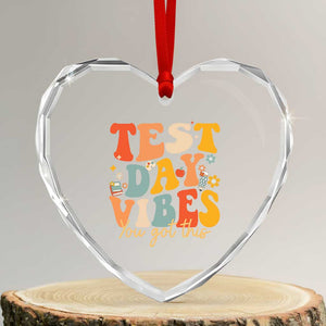 Test Day Vibes Heart Crystal Glass Ornament Teacher Groovy Testing Day Exam TS10 Transparent Glass 3'' Heart Print Your Wear