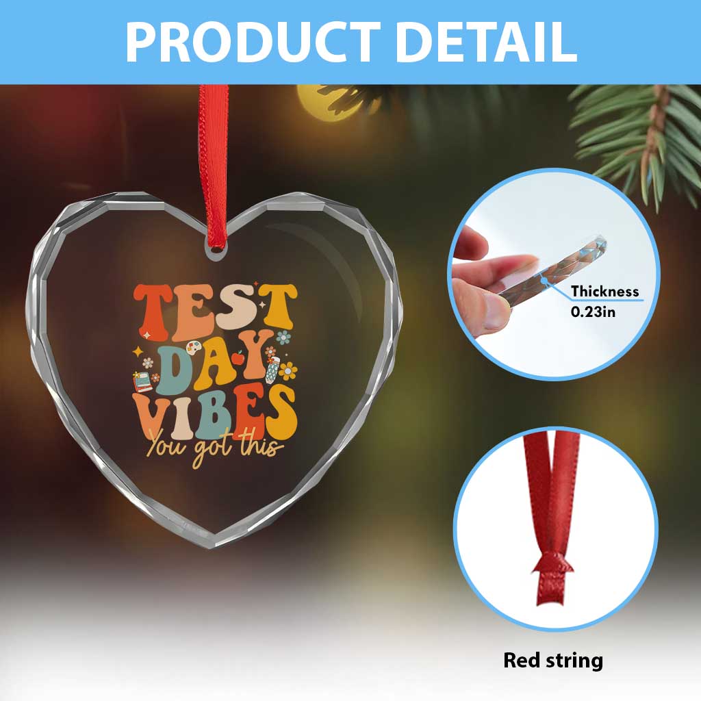 Test Day Vibes Heart Crystal Glass Ornament Teacher Groovy Testing Day Exam TS10 Print Your Wear