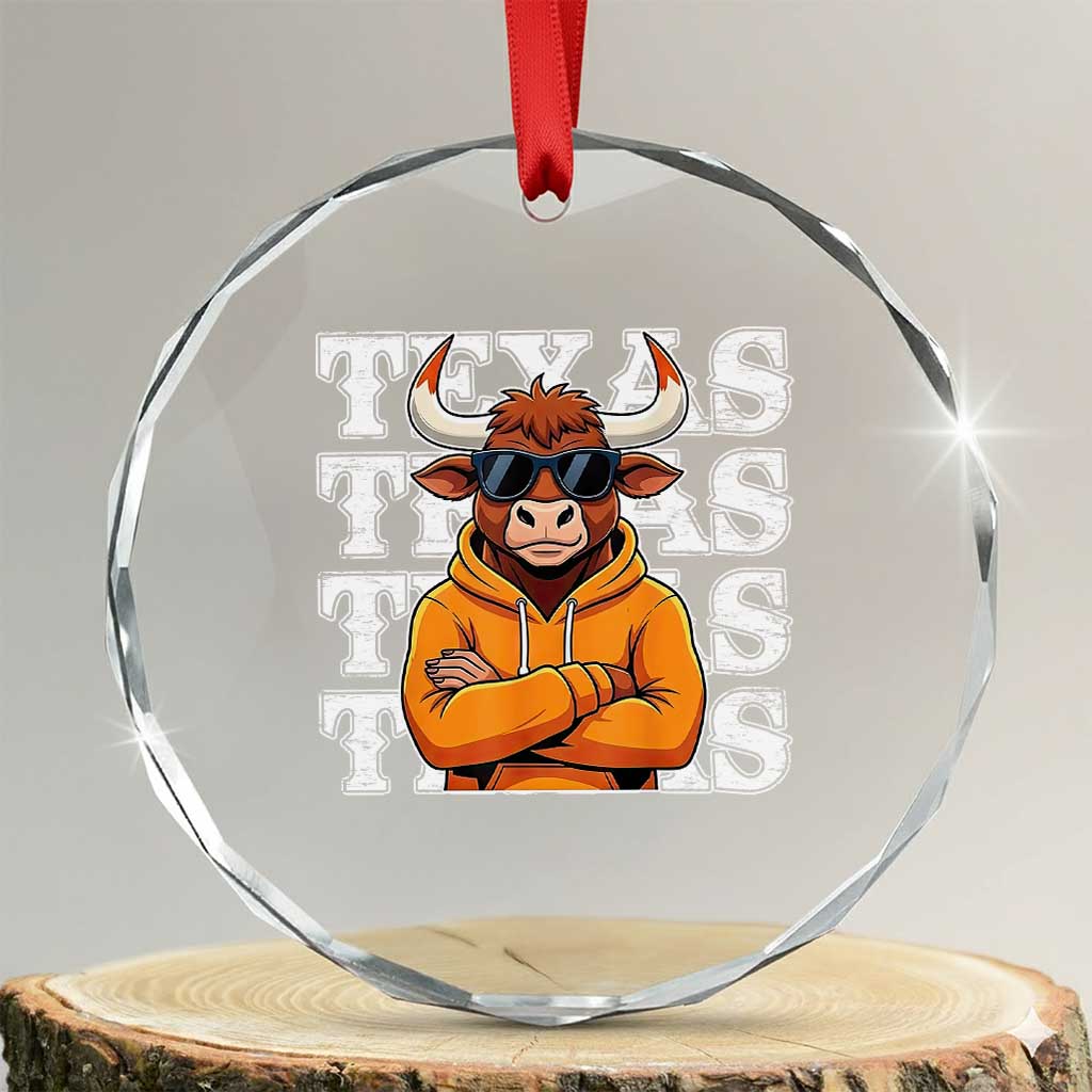 TFL Football Lover Crystal Glass Ornament Vintage Orange Cow Sunglasses Game Day TS11 Transparent Glass 3'' Circle Print Your Wear