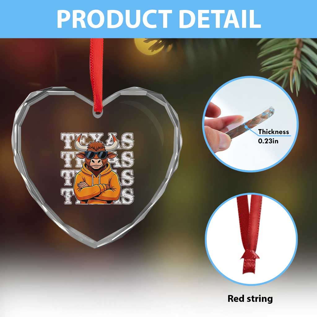 TFL Football Lover Heart Crystal Glass Ornament Vintage Orange Cow Sunglasses Game Day TS11 Print Your Wear