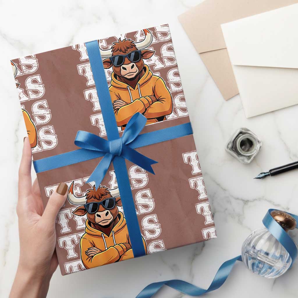 TFL Football Lover Wrapping Paper Roll Vintage Orange Cow Sunglasses Game Day TS11 Mocha Print Your Wear